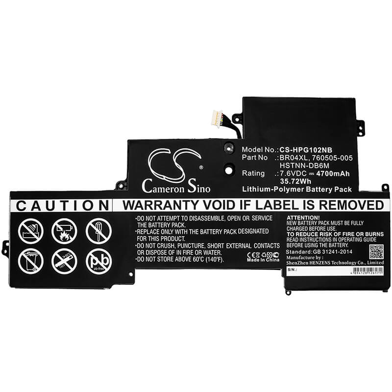 7.6V, 4700mAh, Li-Polymer Battery fits Hp, Elitebook 1030 G1-y0e99up, Elitebook 1030 G1-y4x52us, 35.72Wh