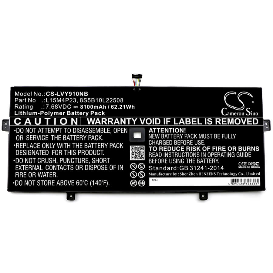 7.68V, 8100mAh, Li-Polymer Battery fits Lenovo, Yoga 5 Pro, Yoga 5 Pro(512g), 62.208Wh