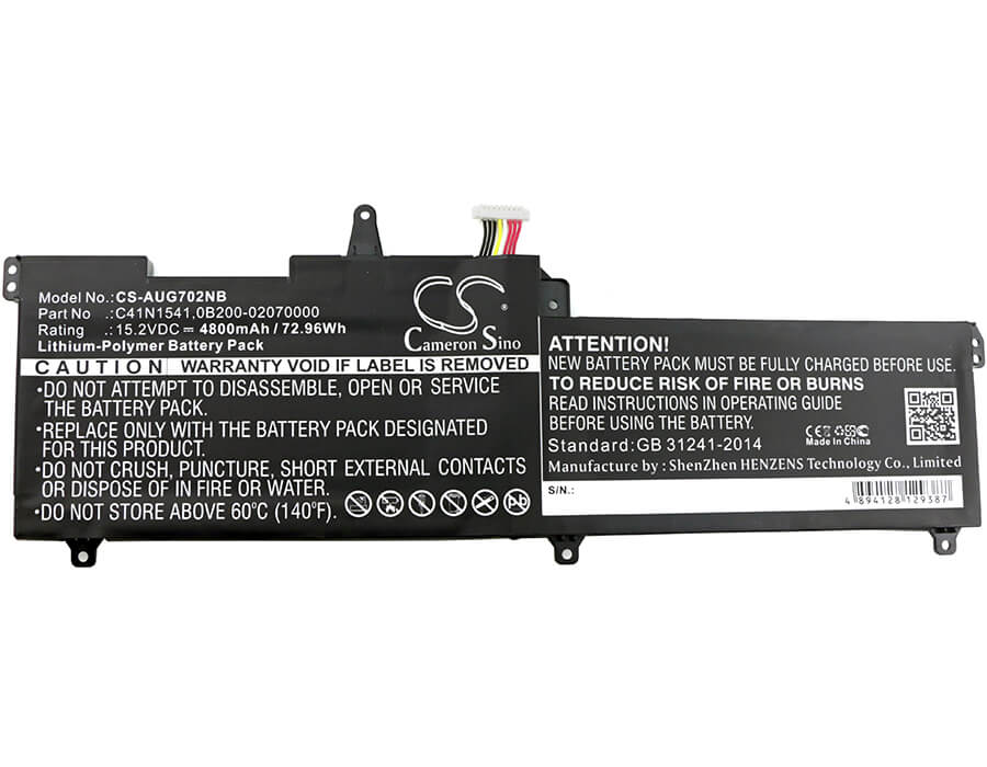 15.2V, 4800mAh, Li-Polymer Battery fits Asus, G702vm, G702vm-gc045t, 72.96Wh