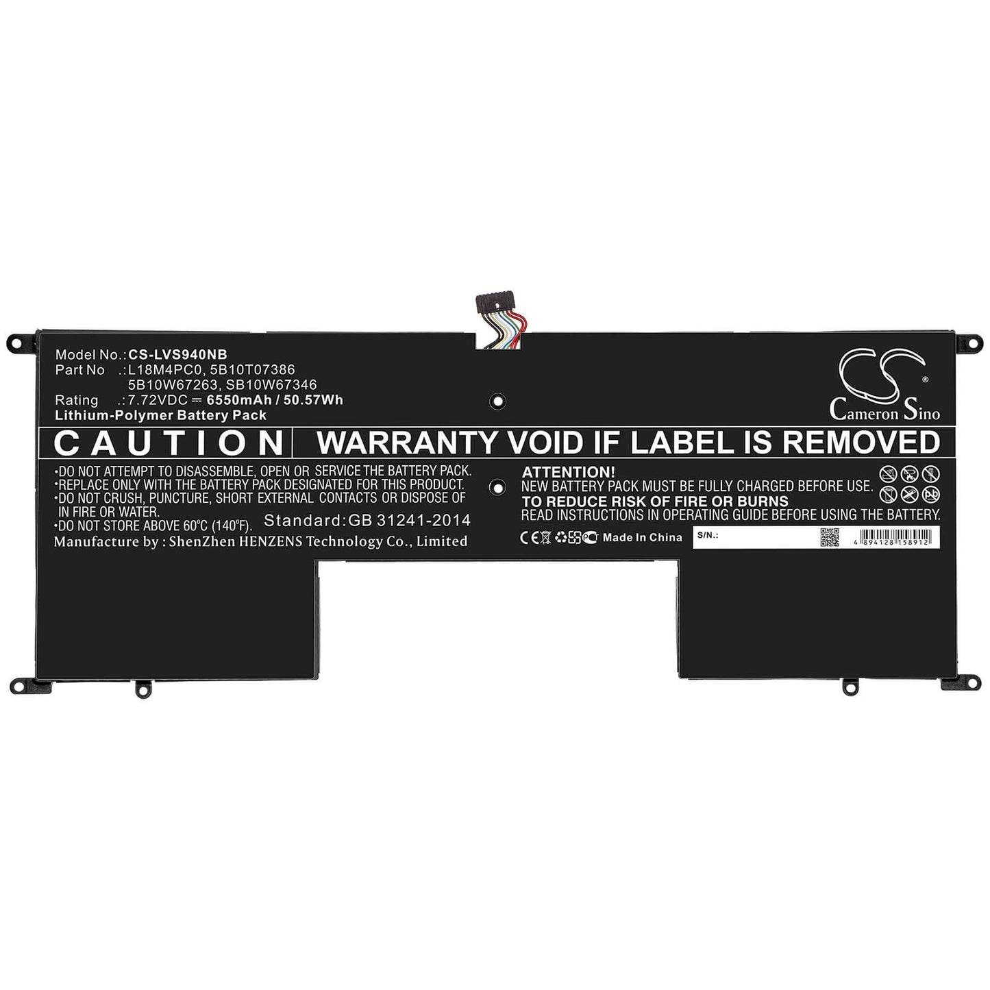 7.72V, 6550mAh, Li-Polymer Battery fits Lenovo, Ideapad S940-14iwl, Yoga S940 14, 50.566Wh