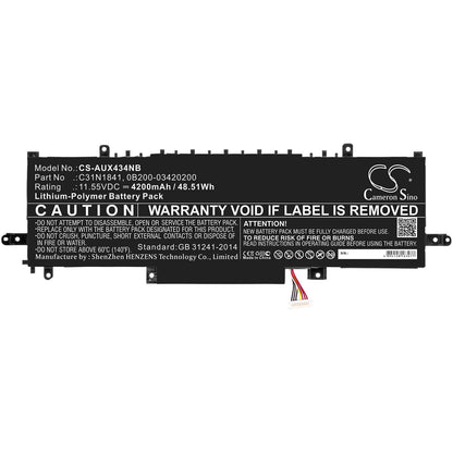 11.55V, 4200mAh, Li-Polymer Battery fits Asus, Ux334, Ux334fl-0043b8565u, 48.51Wh