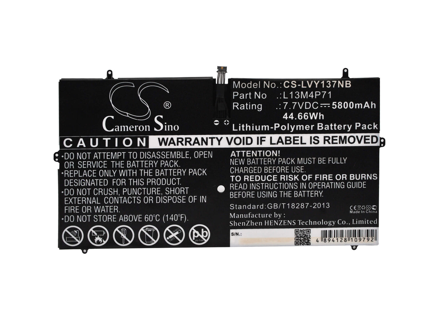 7.7V, 5800mAh, Li-Polymer Battery fits Lenovo, Yoga 3 Pro, Yoga 3 Pro 13, 44.66Wh