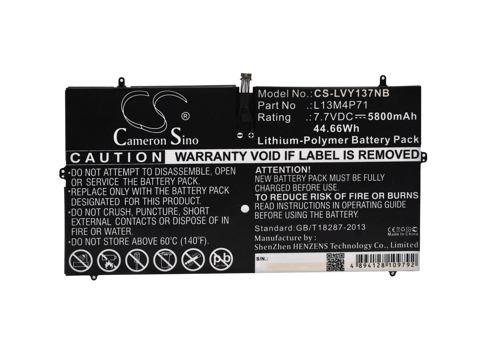 7.7V, 5800mAh, Li-Polymer Battery fits Lenovo, Yoga 3 Pro, Yoga 3 Pro 13, 44.66Wh