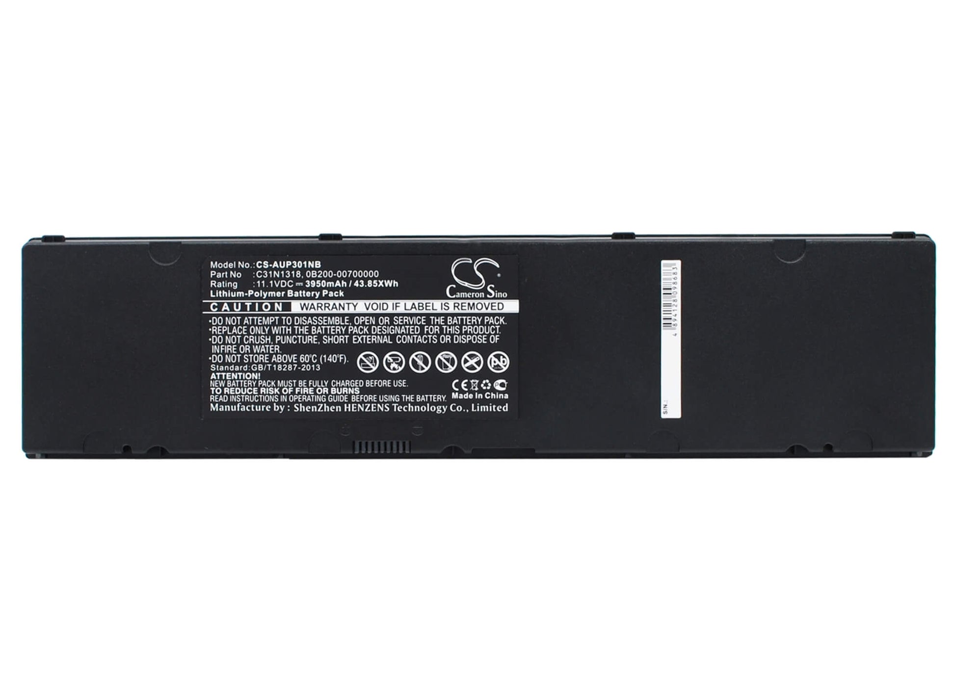 11.1V, 3950mAh, Li-Polymer Battery fits Asus, Asuspro Essential Pu301la, Asuspro Essential Pu301la-ro06, 43.845Wh