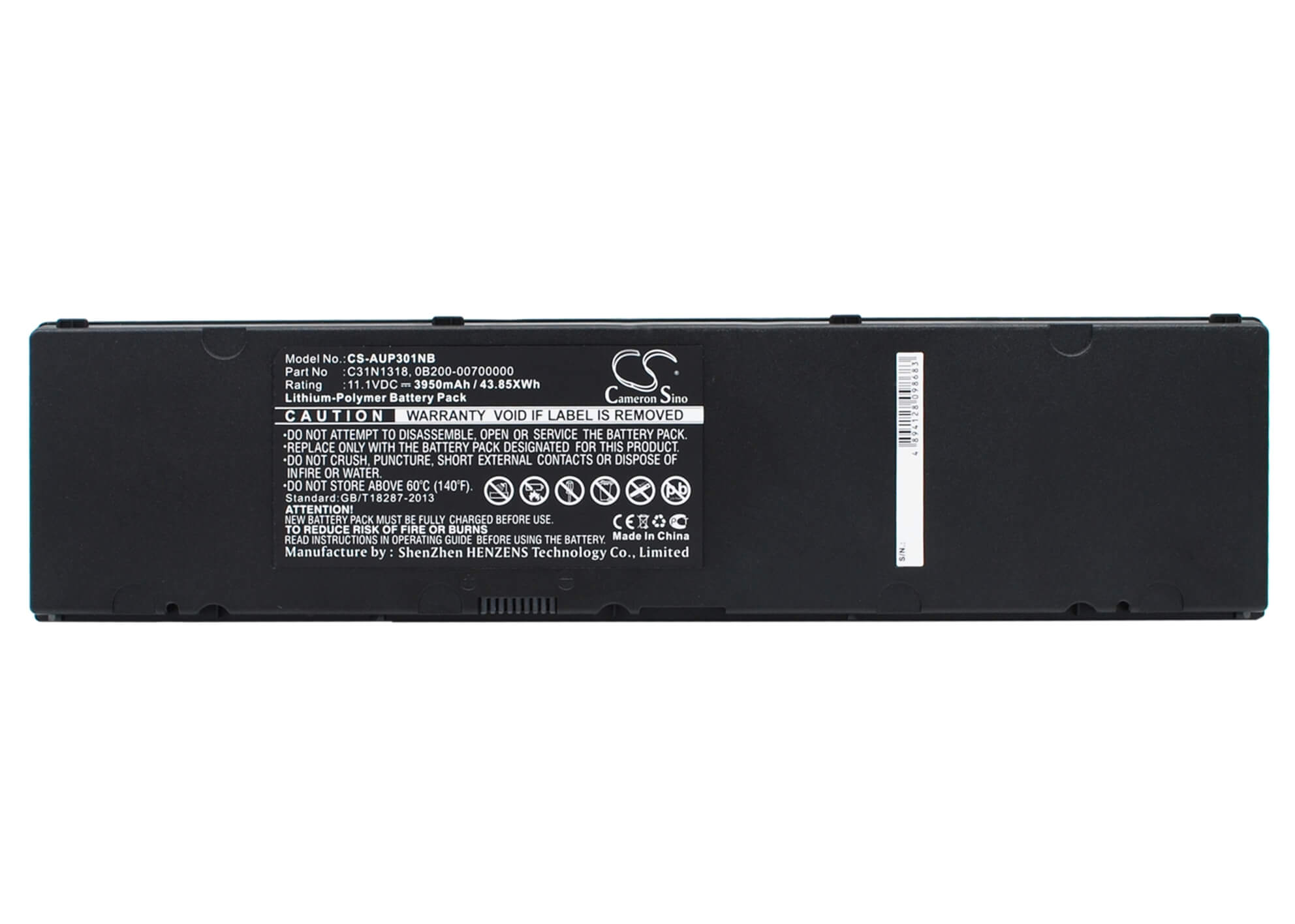 11.1V, 3950mAh, Li-Polymer Battery fits Asus, Asuspro Essential Pu301la, Asuspro Essential Pu301la-ro06, 43.845Wh