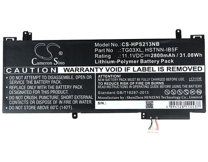 11.1V, 2800mAh, Li-Polymer Battery fits Hp, Split X2 13-f, Split X2 13-f010dx, 31.08Wh