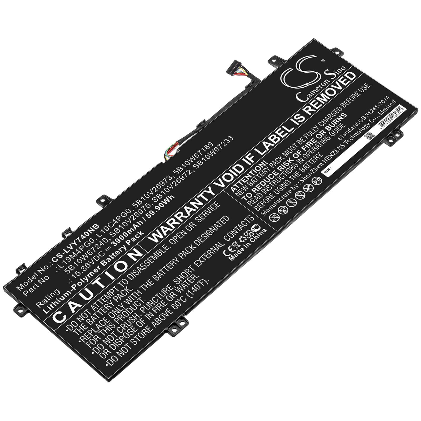 15.36V, 3900mAh, Li-Polymer Battery fits Lenovo, Legion Y740s, Legion Y740s-15imh, 59.904Wh