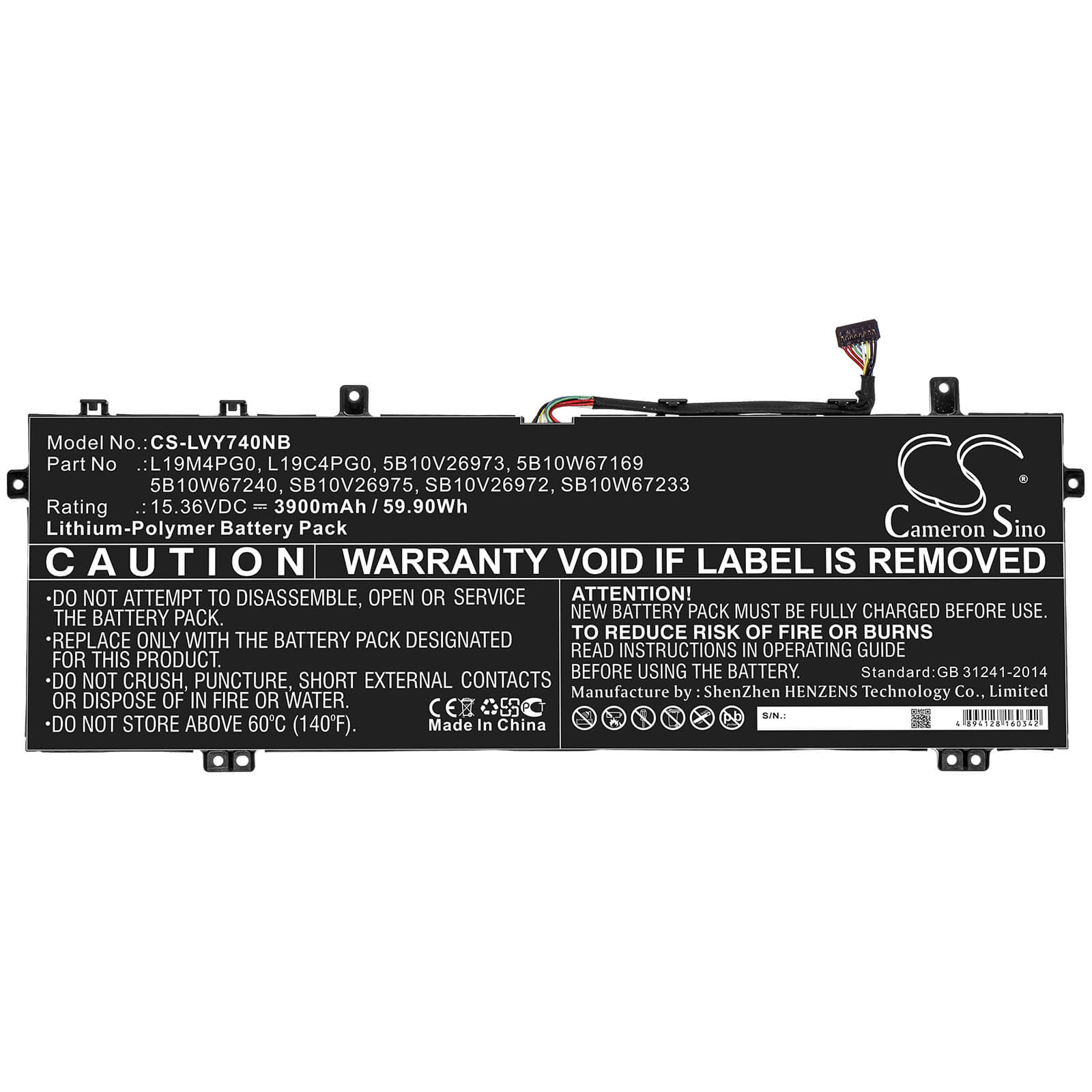 15.36V, 3900mAh, Li-Polymer Battery fits Lenovo, Legion Y740s, Legion Y740s-15imh, 59.904Wh