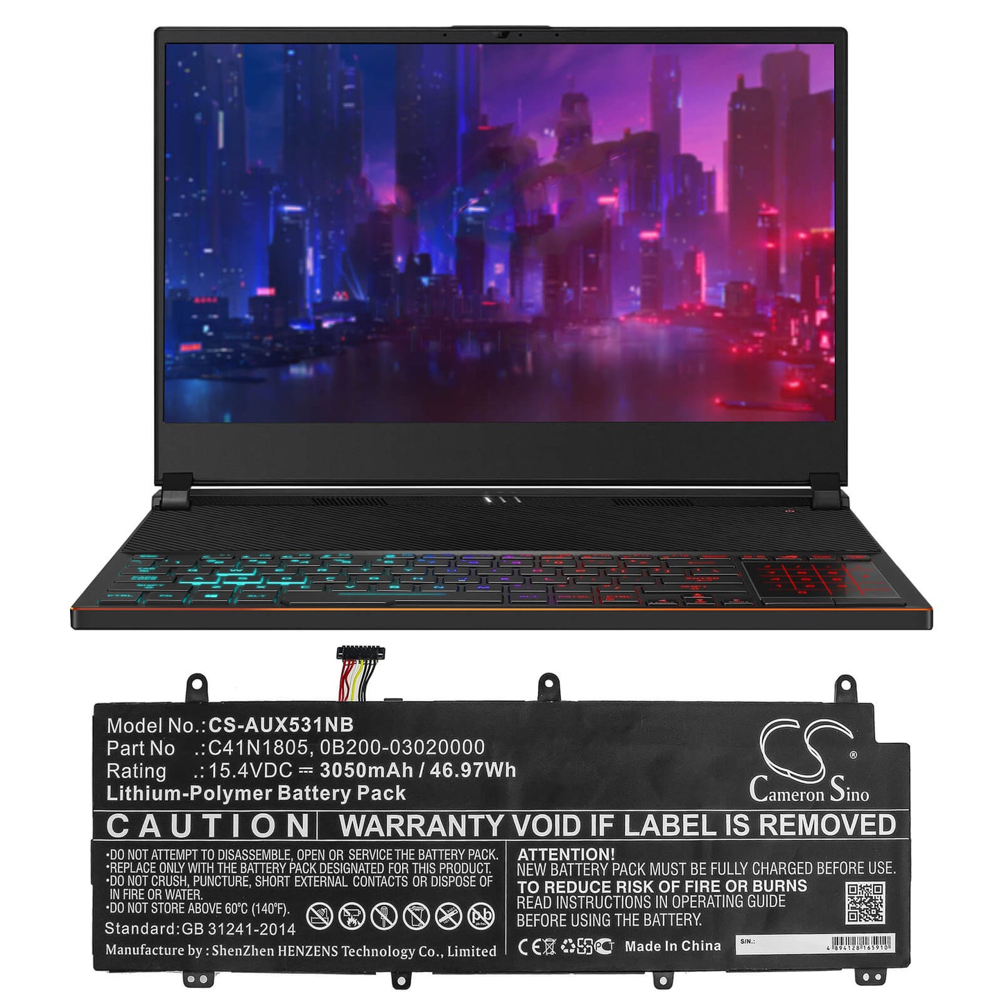 15.4V, 3050mAh, Li-Polymer Battery fits Asus, Gx531, Gx531gm, 46.97Wh