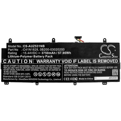 15.44V, 3750mAh, Li-Polymer Battery fits Asus, Gx531gv, Gx531gw, 57.9Wh