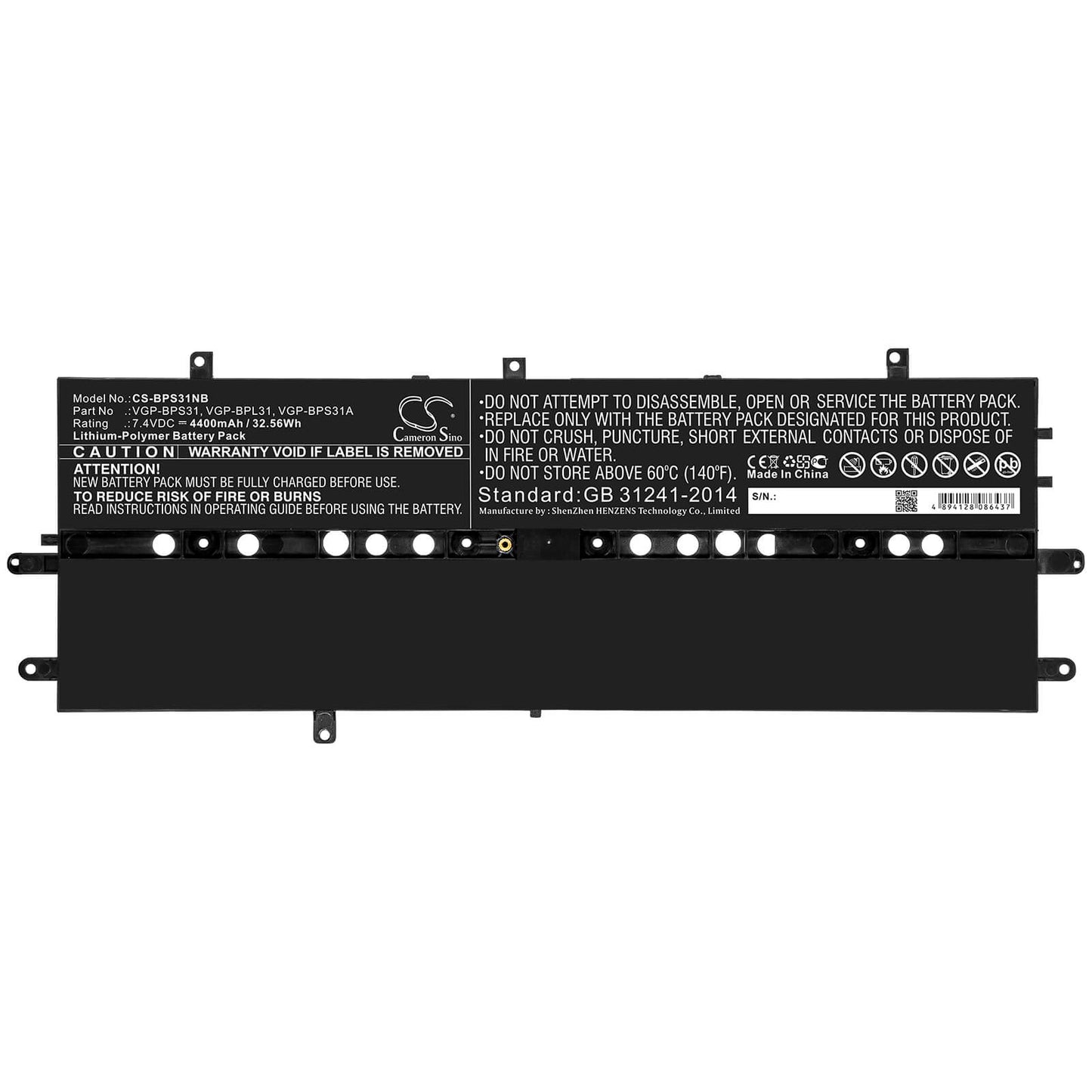 7.4V, 4400mAh, Li-Polymer Battery fits Sony, Svd11213cx, Svd11213cxb, 32.56Wh