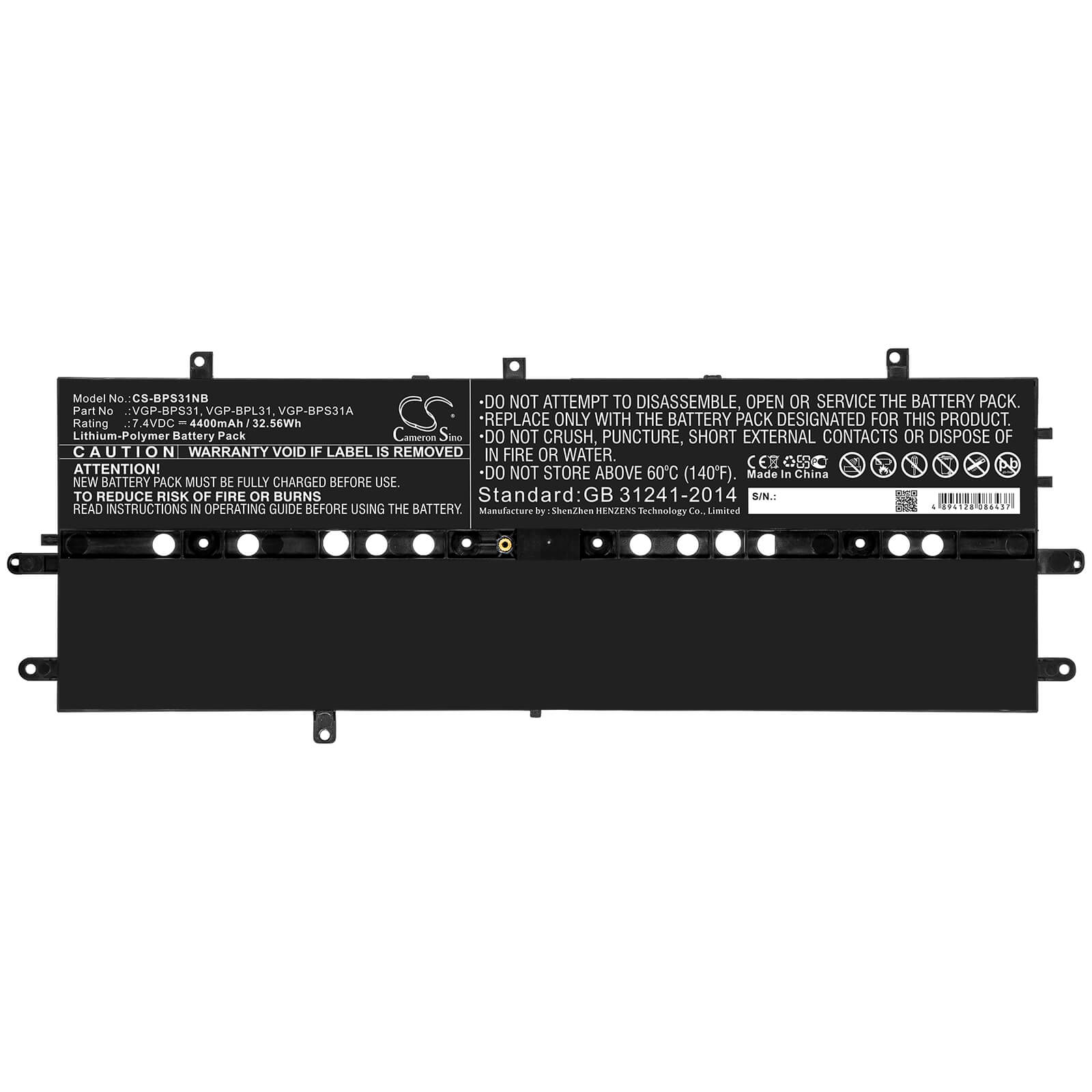 7.4V, 4400mAh, Li-Polymer Battery fits Sony, Svd11213cx, Svd11213cxb, 32.56Wh