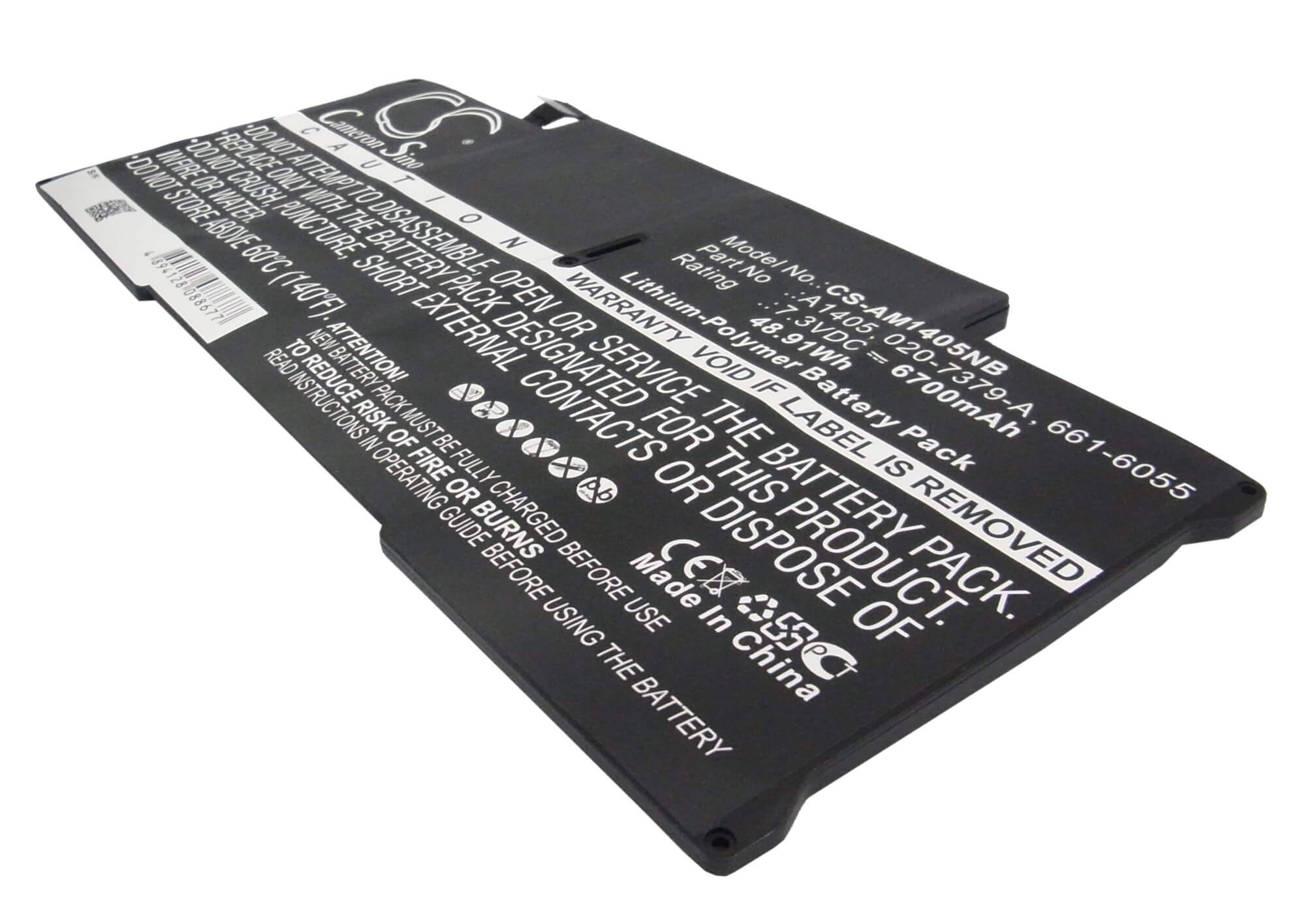 7.3V, 6700mAh, Li-Polymer Battery fits Apple, A1466, Macbook Air "core I5" 1.6 13", 48.91Wh