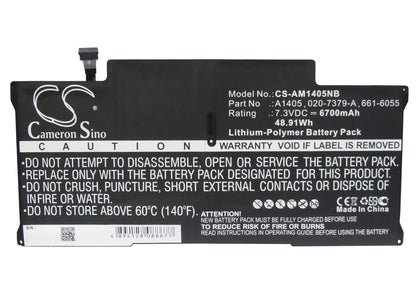 7.3V, 6700mAh, Li-Polymer Battery fits Apple, A1466, Macbook Air "core I5" 1.6 13", 48.91Wh