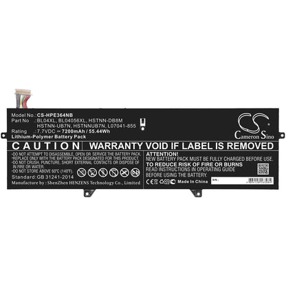 7.7V, 7200mAh, Li-Polymer Battery fits Hp, Elitebook X360 1040 G5, Elitebook X360 1040 G5(3sh43av, 55.44Wh
