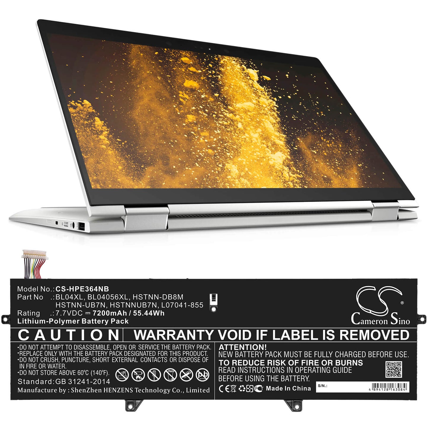 7.7V, 7200mAh, Li-Polymer Battery fits Hp, Elitebook X360 1040 G5, Elitebook X360 1040 G5(3sh43av, 55.44Wh