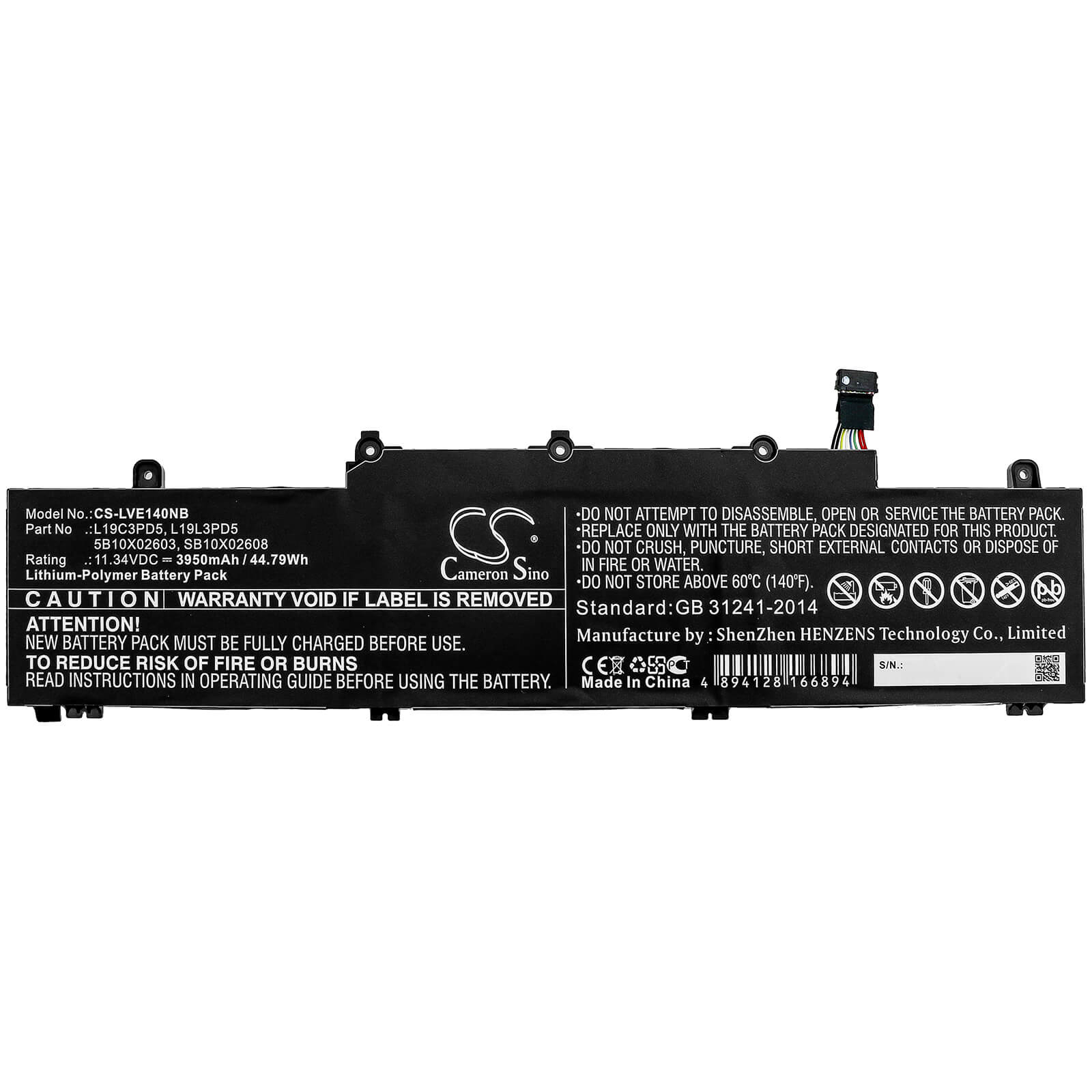 11.34V, 3950mAh, Li-Polymer Battery fits Lenovo, Thinkpad E14 Gen 2, Thinkpad E14 Gen2-20ta000dge, 44.793Wh