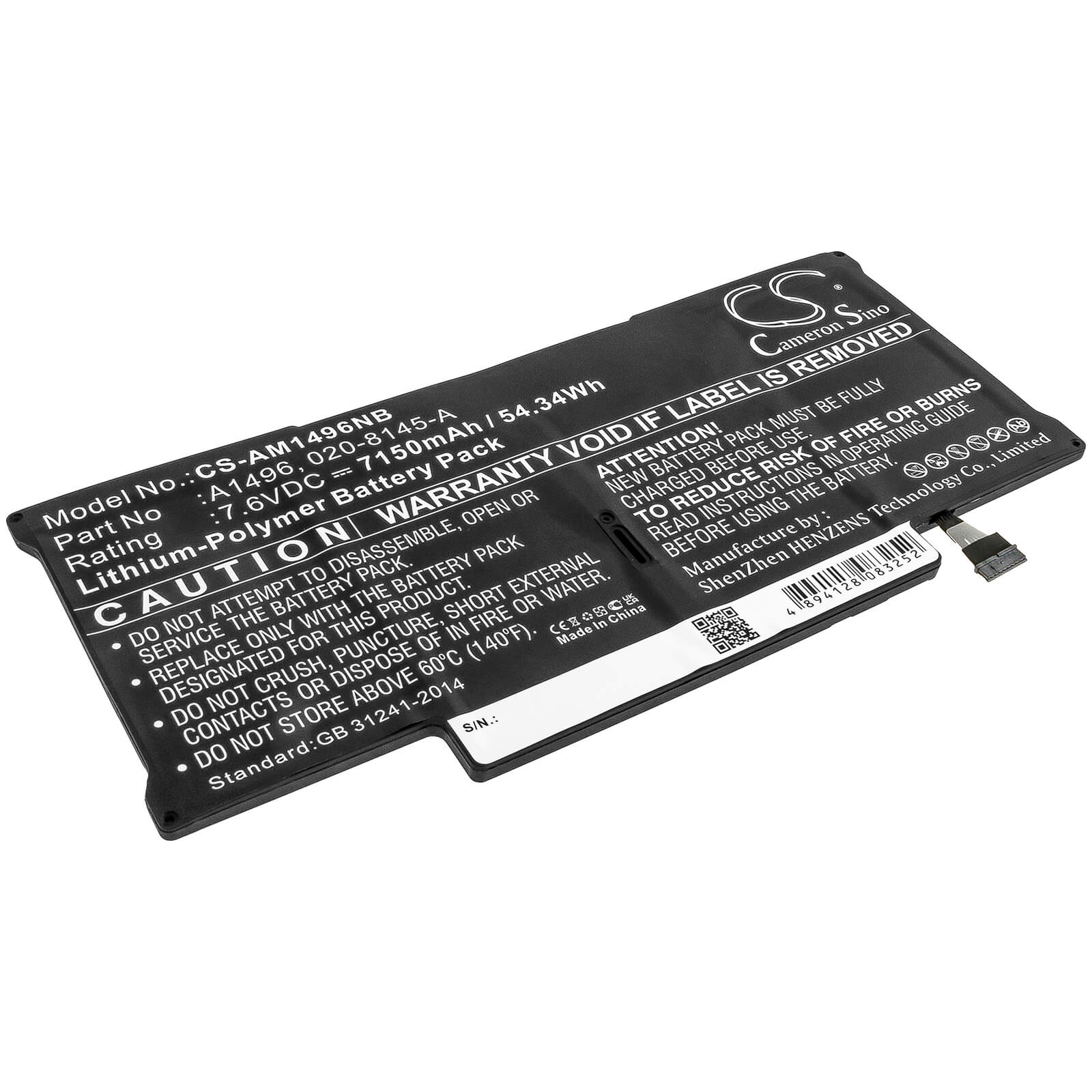 7.6V, 7150mAh, Li-Polymer Battery fits Apple, Macbook Air 13" A1466, Macbook Air 13" A1466 2012, 54.34Wh