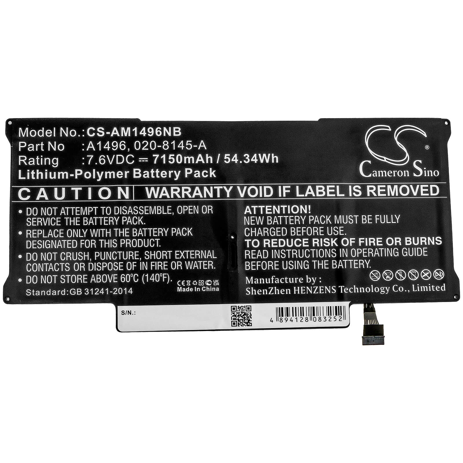 7.6V, 7150mAh, Li-Polymer Battery fits Apple, Macbook Air 13" A1466, Macbook Air 13" A1466 2012, 54.34Wh