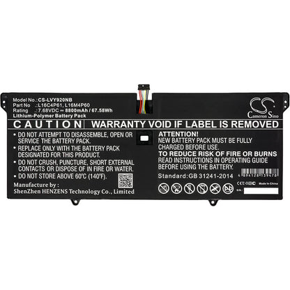 7.68V, 8800mAh, Li-Polymer Battery fits Lenovo, Yoga 920, Yoga 920-13ikb, 67.584Wh