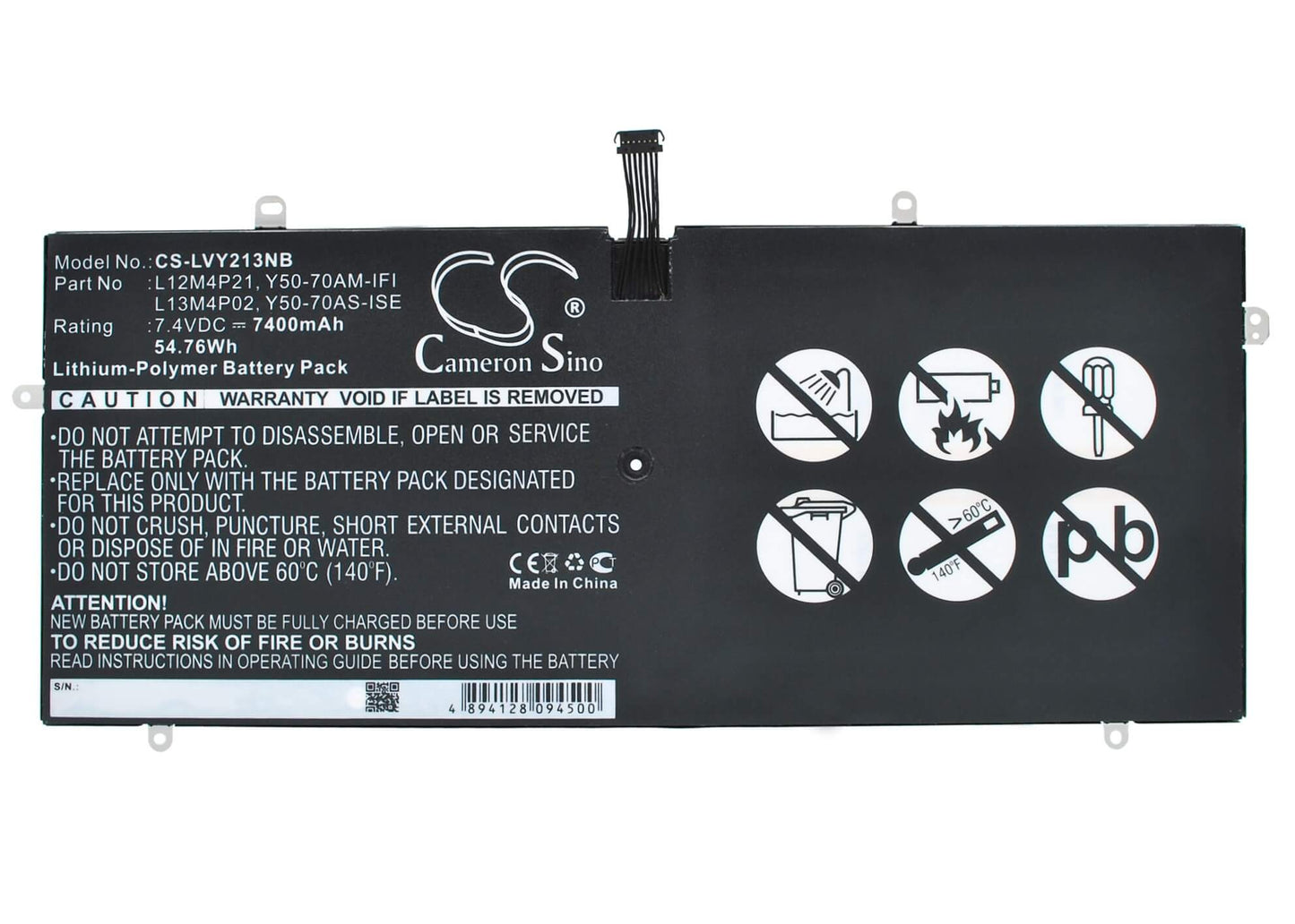 7.4V, 7400mAh, Li-Polymer Battery fits Lenovo, Yoga 2 Pro 13.3", Yoga 2 Pro Ultrabook, 54.76Wh