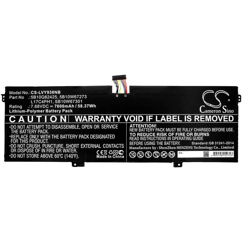 7.68V, 7600mAh, Li-Polymer Battery fits Lenovo, Yoga 7 Pro, Yoga 7 Pro-13ikb, 58.368Wh