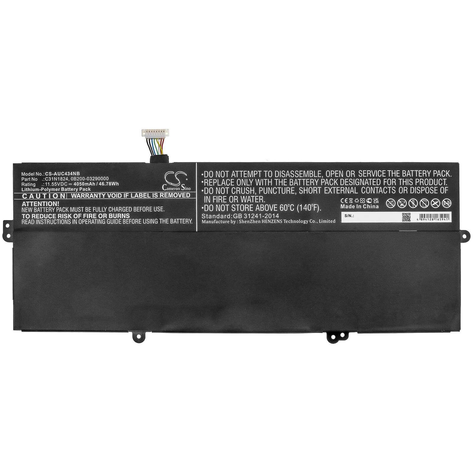 11.55V, 4050mAh, Li-Polymer Battery fits Asus, C434ta, C434ta-ai0041, 46.7775Wh