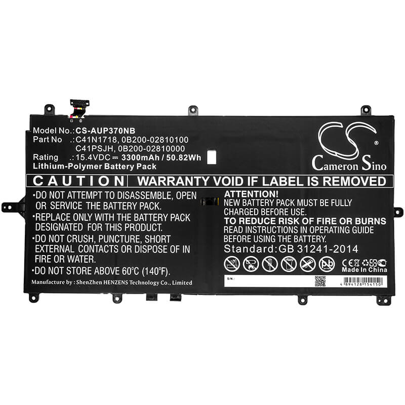 15.4V, 3300mAh, Li-Polymer Battery fits Asus, Novago Tp370ql, Novago Tp370ql-el002t, 50.82Wh
