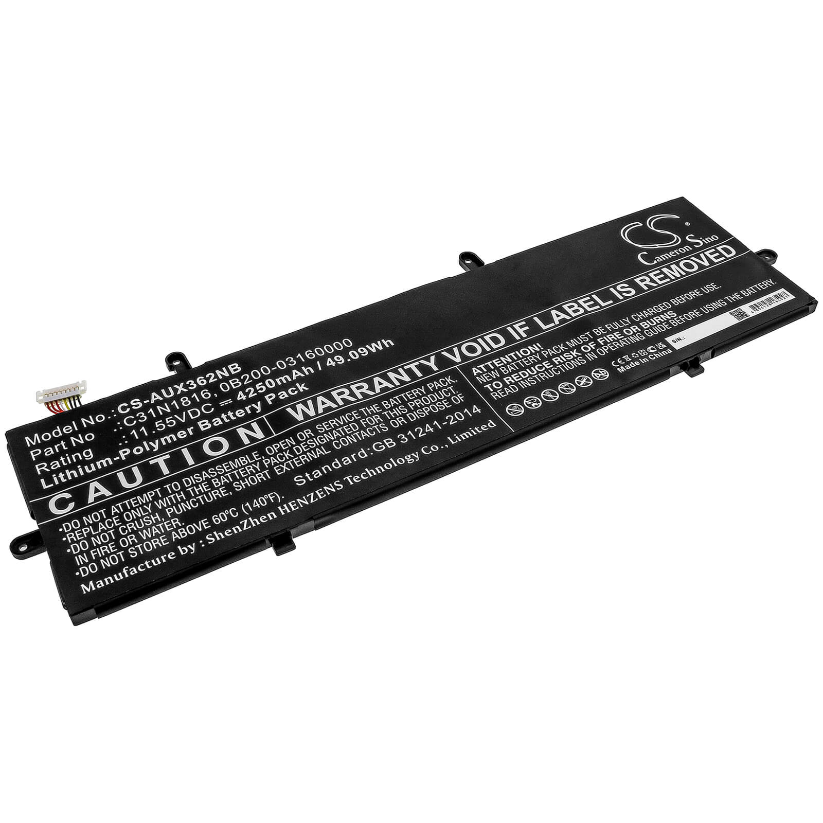 11.55V, 4250mAh, Li-Polymer Battery fits Asus, Flip Ux362, Q326fa, 49.0875Wh