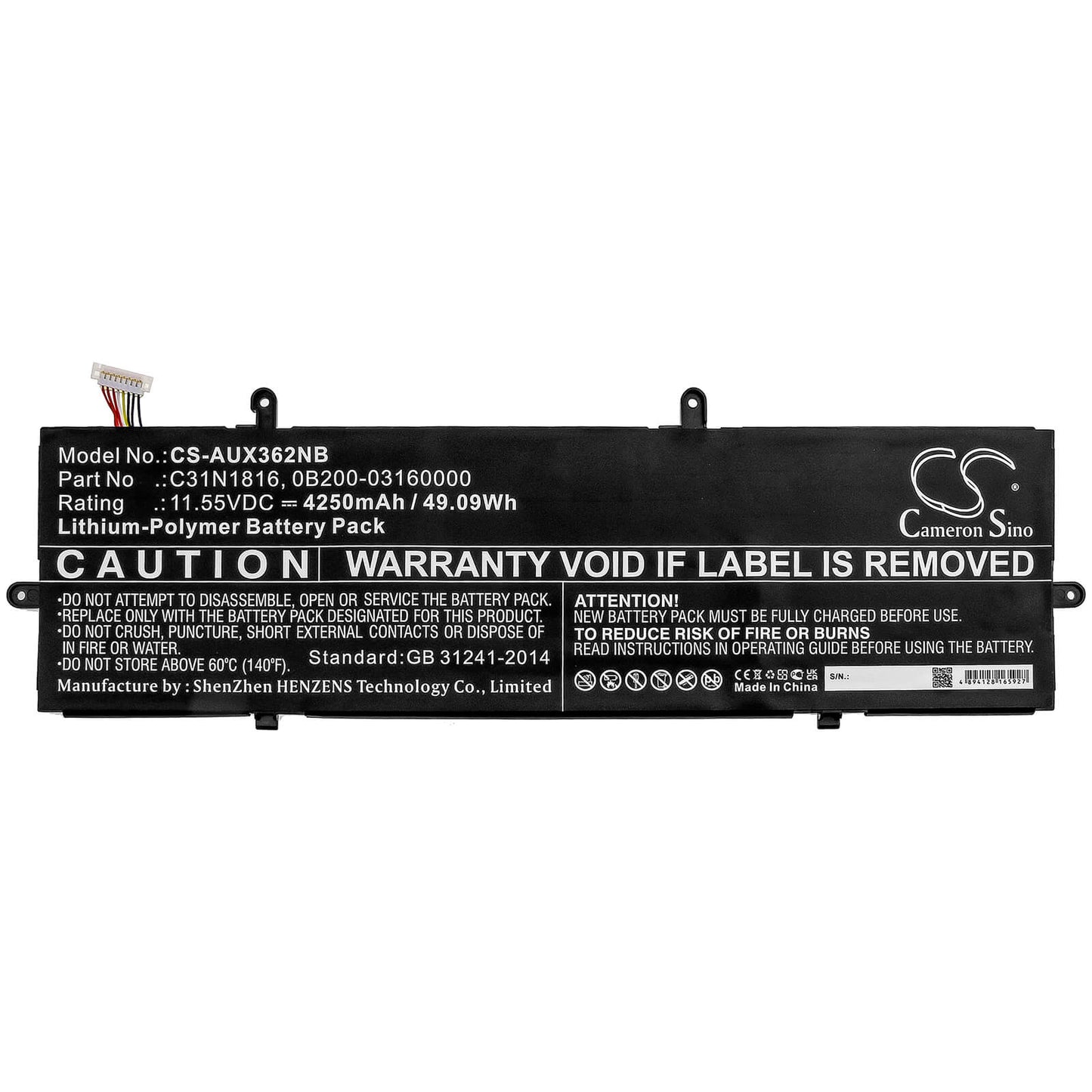 11.55V, 4250mAh, Li-Polymer Battery fits Asus, Flip Ux362, Q326fa, 49.0875Wh