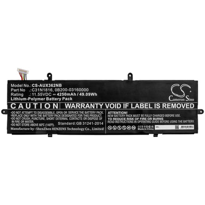 11.55V, 4250mAh, Li-Polymer Battery fits Asus, Flip Ux362, Q326fa, 49.0875Wh