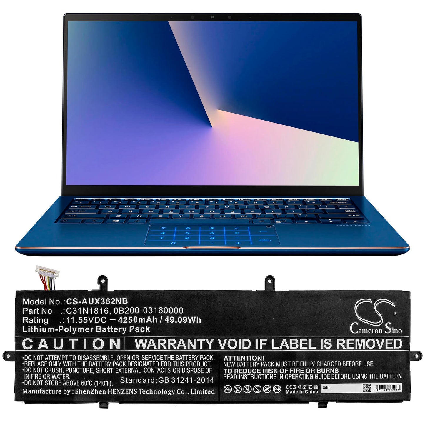 11.55V, 4250mAh, Li-Polymer Battery fits Asus, Flip Ux362, Q326fa, 49.0875Wh