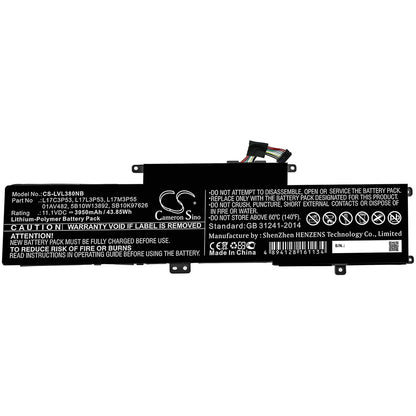 11.1V, 3950mAh, Li-Polymer Battery fits Lenovo, Hinkpad L380 Yoga 20m9, Thinkpad L380, 43.845Wh