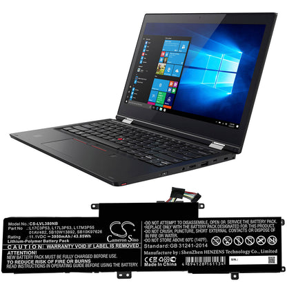 11.1V, 3950mAh, Li-Polymer Battery fits Lenovo, Hinkpad L380 Yoga 20m9, Thinkpad L380, 43.845Wh