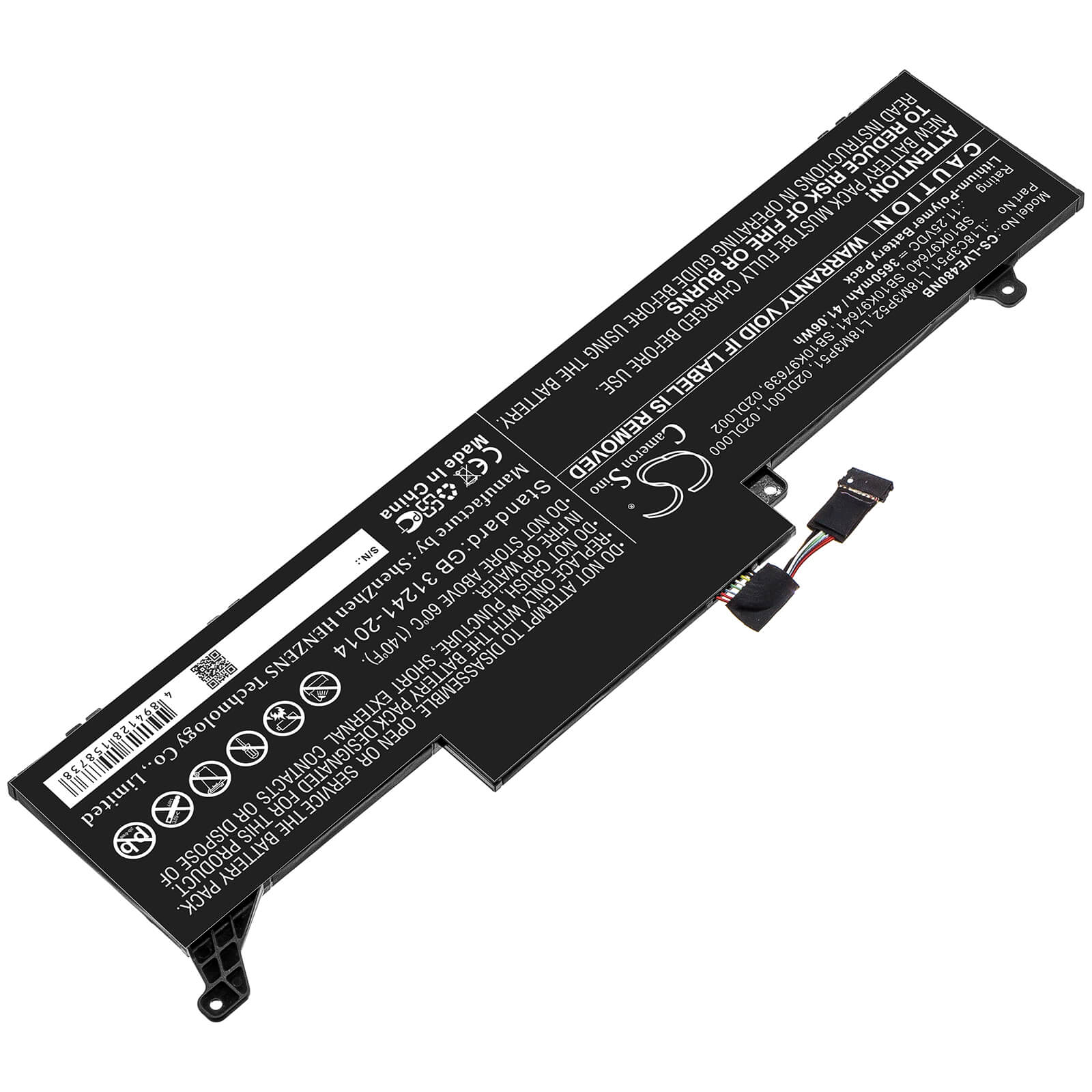 11.25V, 3650mAh, Li-Polymer Battery fits Lenovo, Thinkpad E480s, Thinkpad E490s, 41.0625Wh