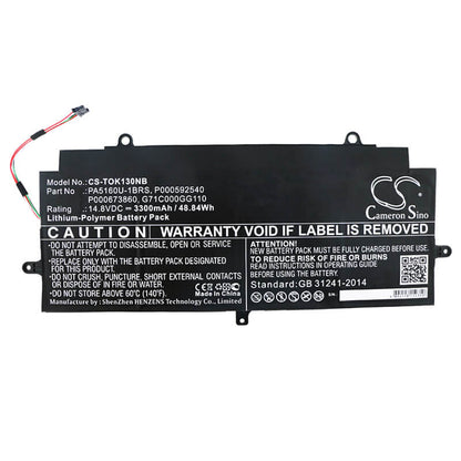 14.8V, 3300mAh, Li-Polymer Battery fits Toshiba, Kira 13 Kirabook, Kira-101, 48.84Wh