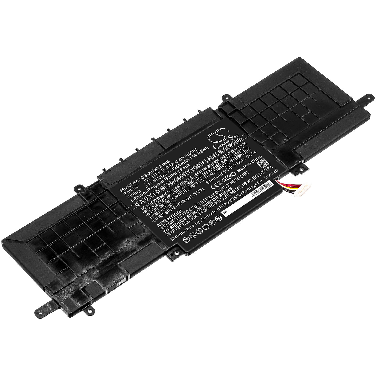 11.55V, 4250mAh, Li-Polymer Battery fits Asus, Bx333fn, Rx333fa, 49.0875Wh