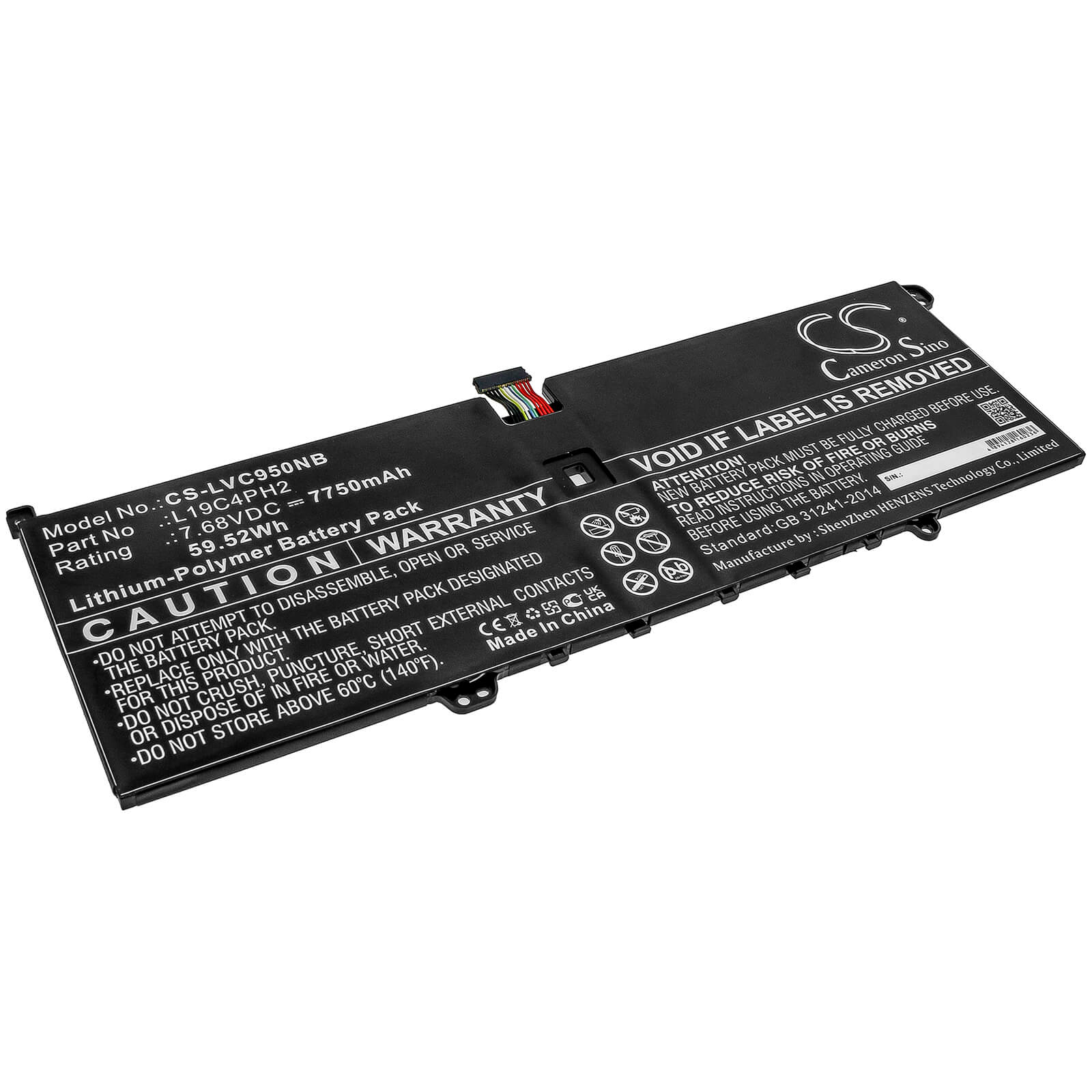 7.68V, 7750mAh, Li-Polymer Battery fits Lenovo, Yoga C950, 59.52Wh