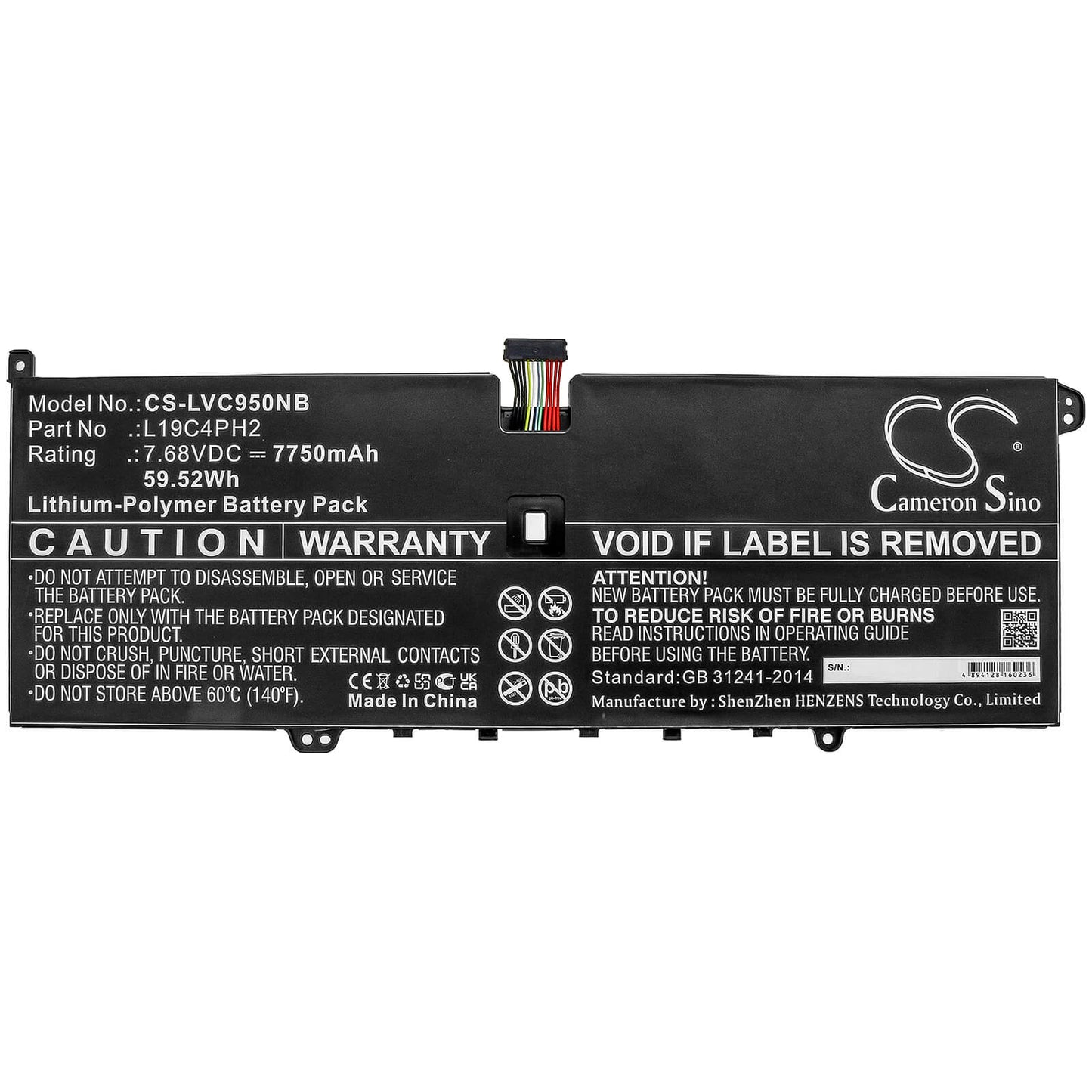 7.68V, 7750mAh, Li-Polymer Battery fits Lenovo, Yoga C950, 59.52Wh