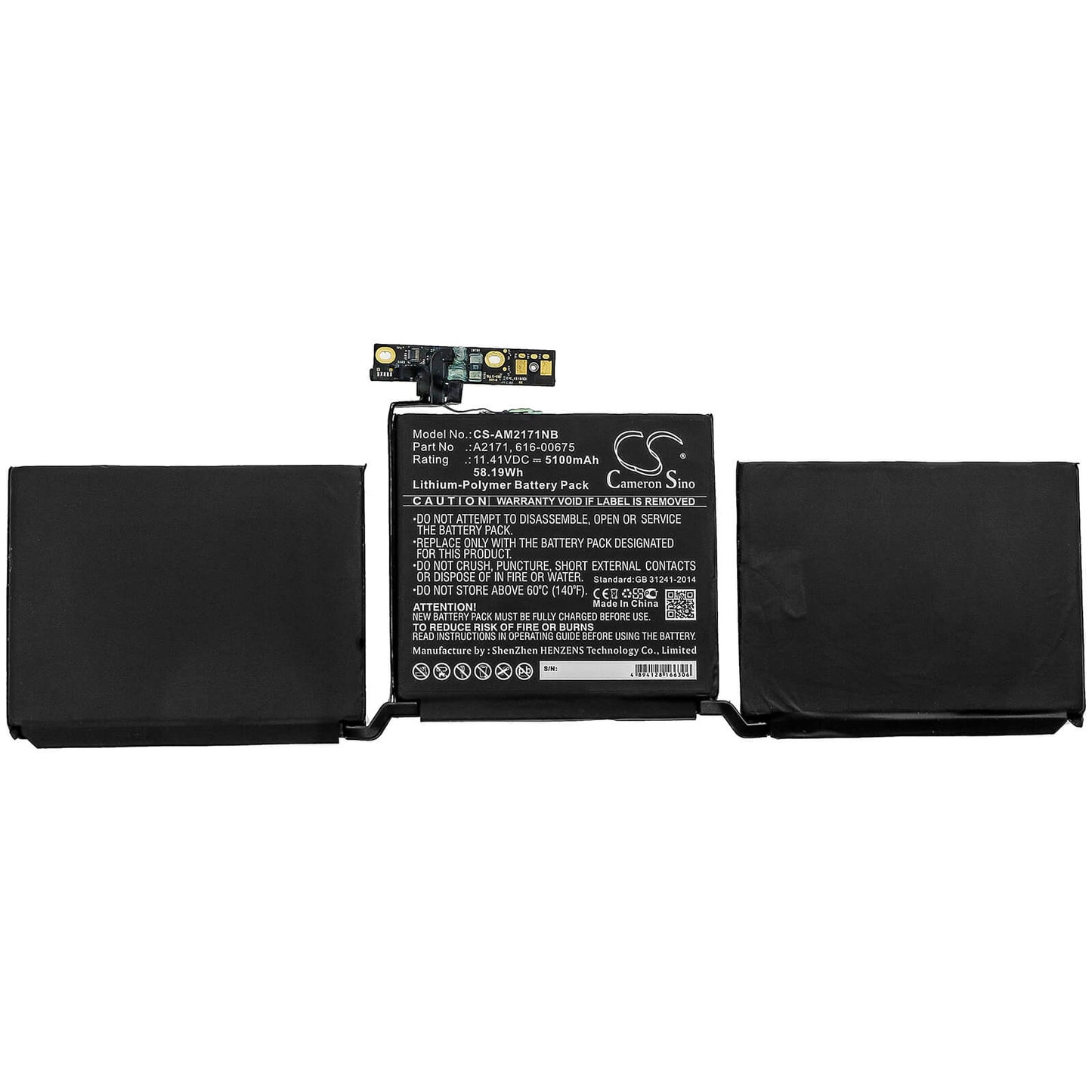 11.41V, 5100mAh, Li-Polymer Battery fits Apple, Macbook Pro 13 Inch Two Thunde, Macbook Pro Emc 3301, 58.191Wh
