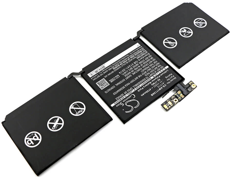 11.1V, 4700mAh, Li-Polymer Battery fits Apple, A1708, Macbook Pro 13, 52.17Wh