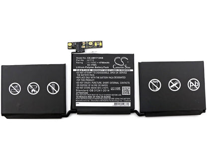 11.1V, 4700mAh, Li-Polymer Battery fits Apple, A1708, Macbook Pro 13, 52.17Wh