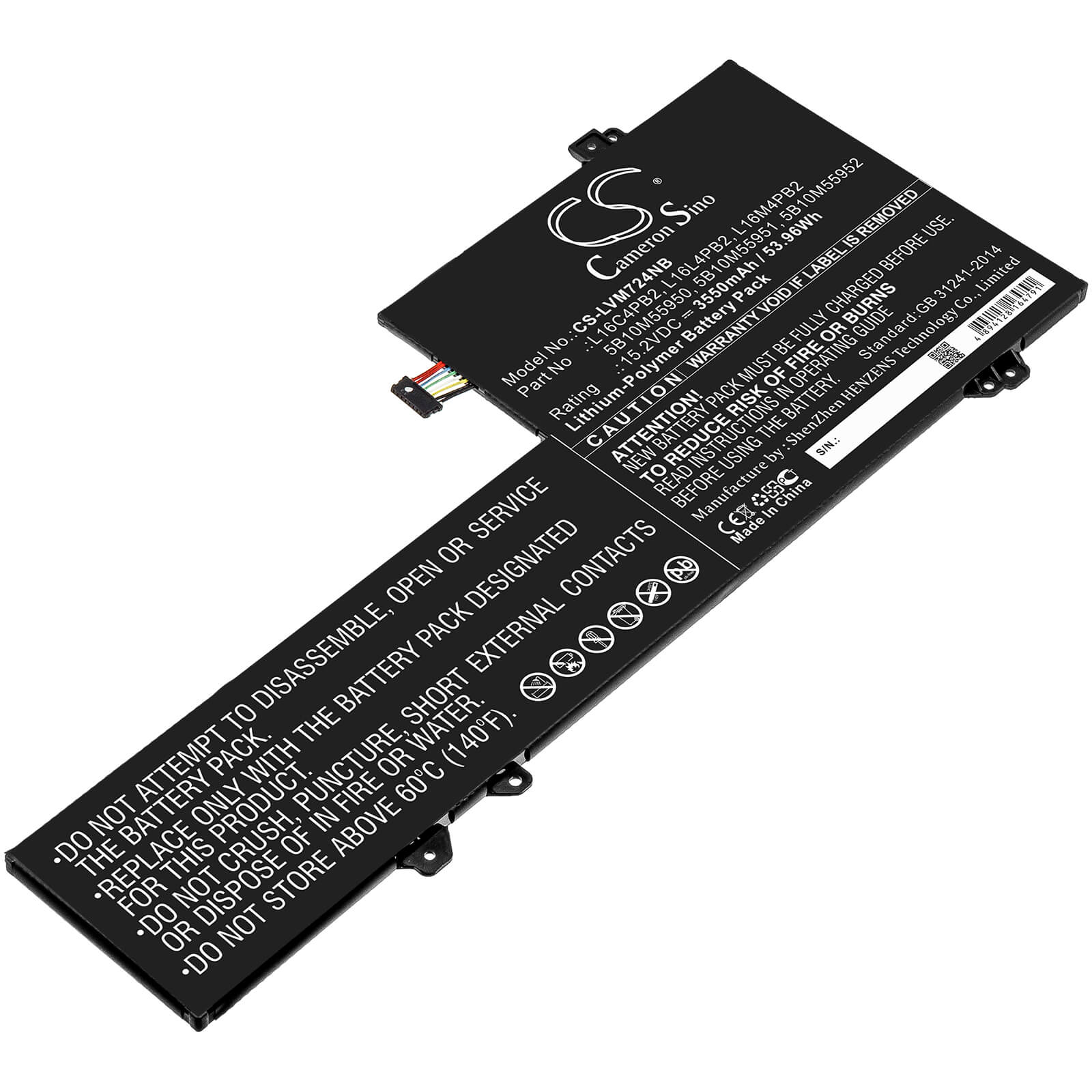 15.2V, 3550mAh, Li-Polymer Battery fits Lenovo, Air 14 Pro, Ideapad 720s-14, 53.96Wh