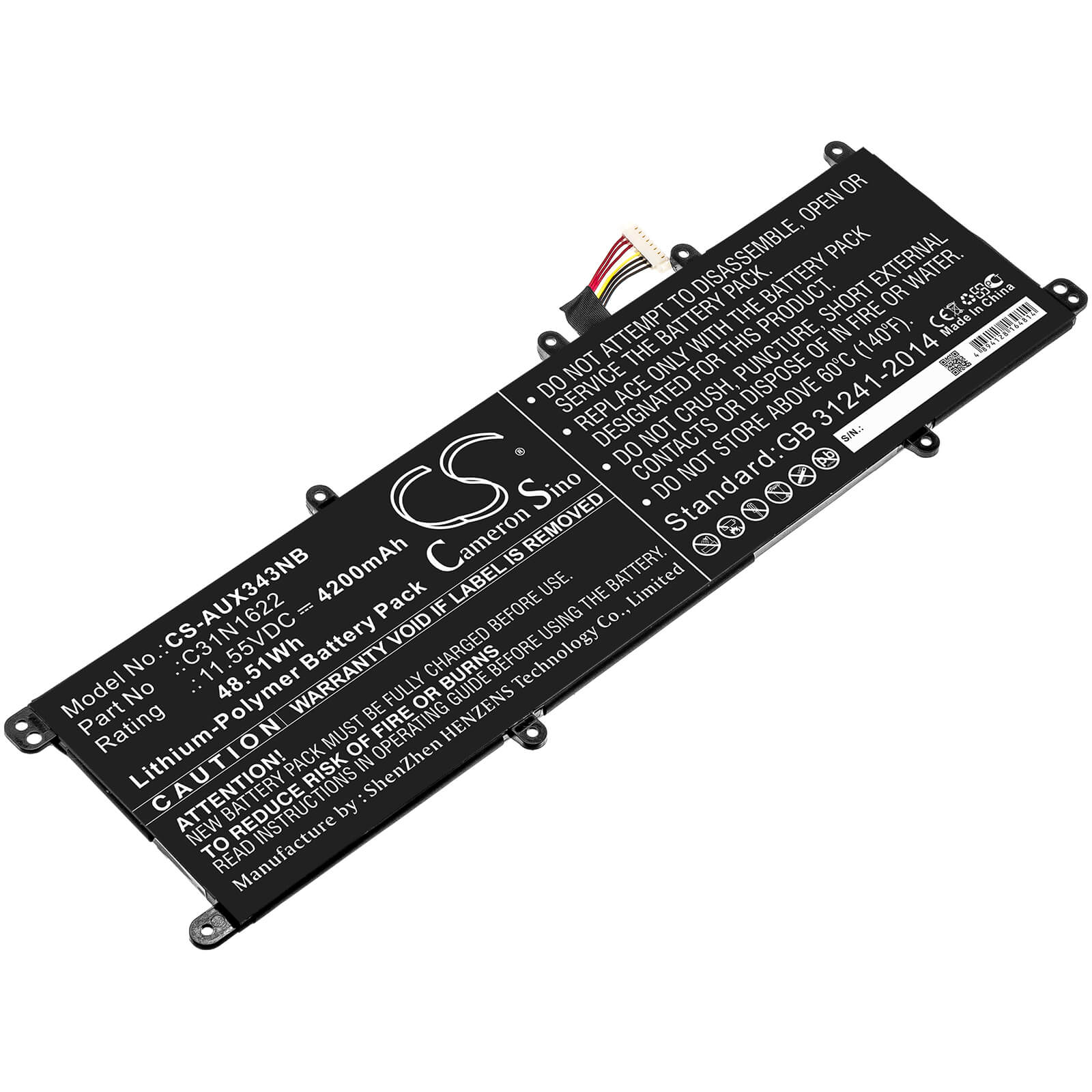 11.55V, 4200mAh, Li-Polymer Battery fits Asus, Ux530, Ux530uq, 48.51Wh