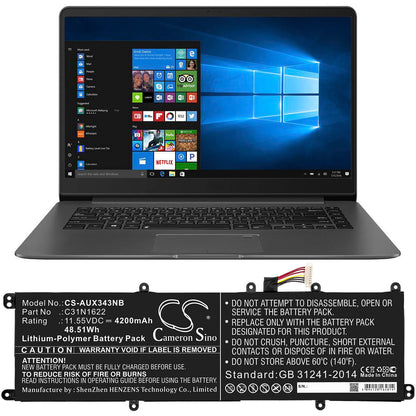 11.55V, 4200mAh, Li-Polymer Battery fits Asus, Ux530, Ux530uq, 48.51Wh