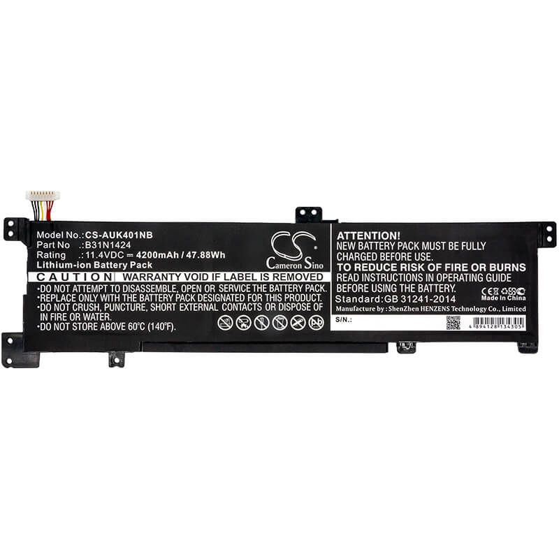 11.4V, 4200mAh, Li-ion Battery fits Asus, A400u, A401l, 47.88Wh