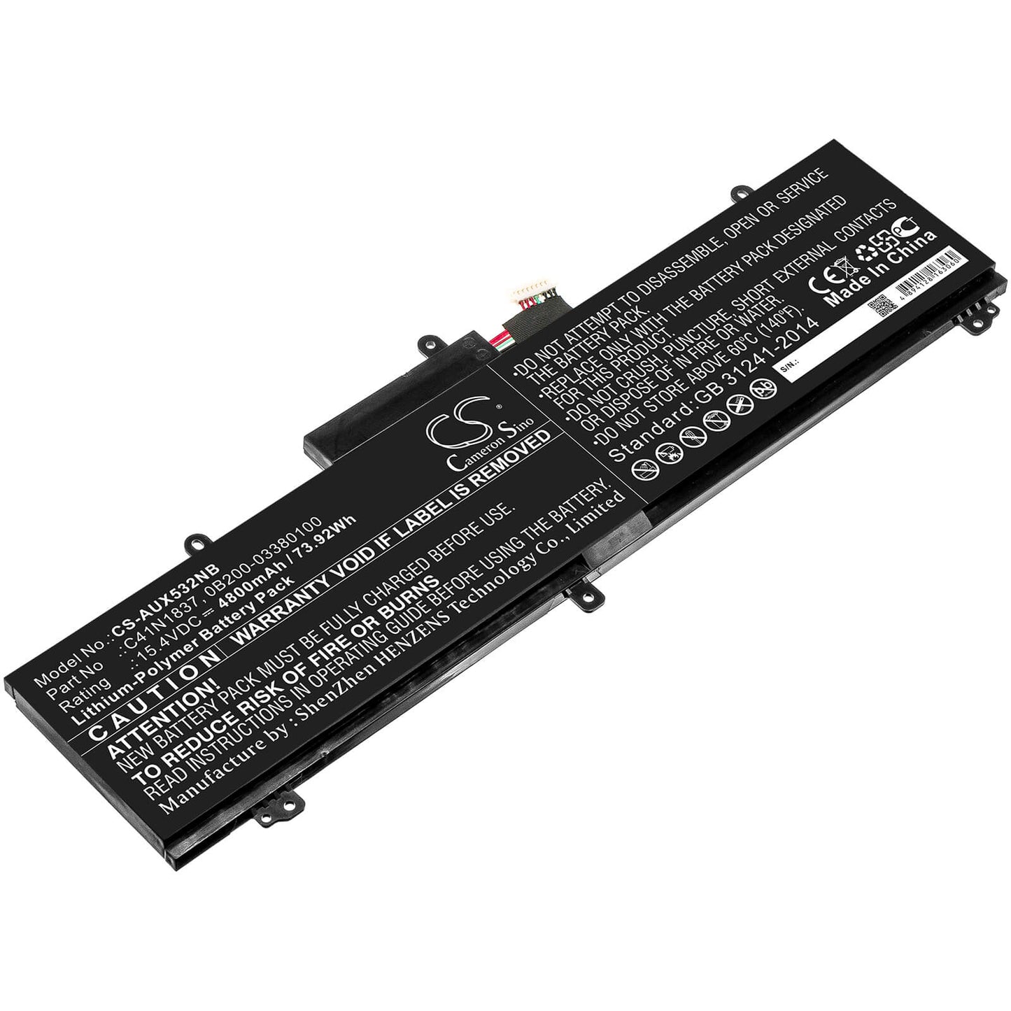 15.4V, 4800mAh, Li-Polymer Battery fits Asus, Gu502du, Gu502gu, 73.92Wh