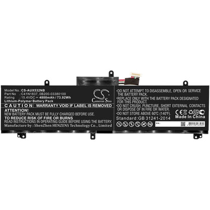 15.4V, 4800mAh, Li-Polymer Battery fits Asus, Gu502du, Gu502gu, 73.92Wh