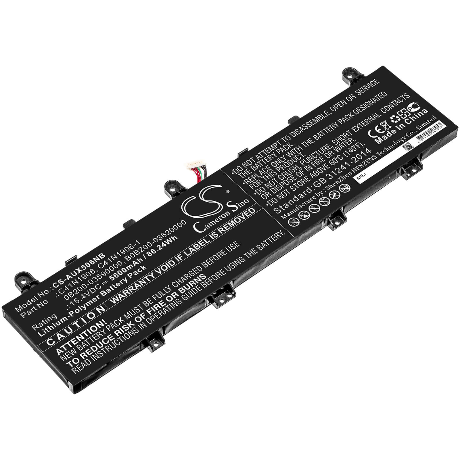 15.4V, 5600mAh, Li-Polymer Battery fits Asus, Fa506iv, Fa566iv, 86.24Wh