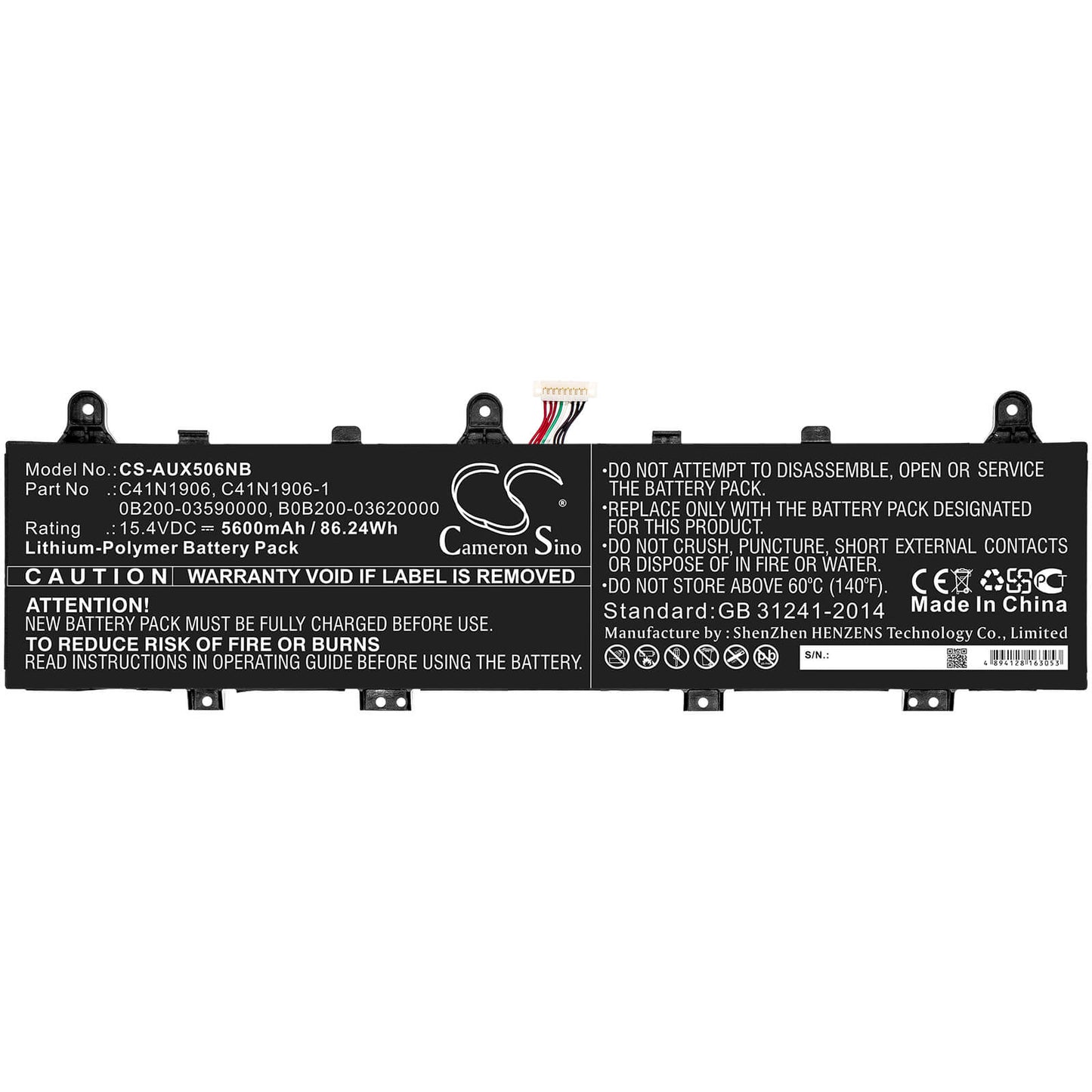 15.4V, 5600mAh, Li-Polymer Battery fits Asus, Fa506iv, Fa566iv, 86.24Wh